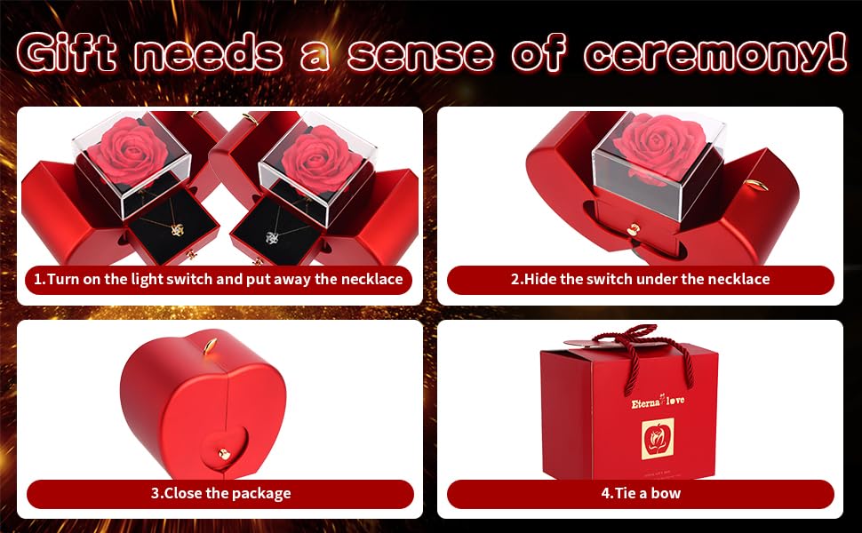 Iceevery rose in a box with necklace, stylish keepsake to celebrate love