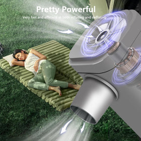 ICEKATI air pump inflates and deflates mattresses and rings efficiently for camping.
