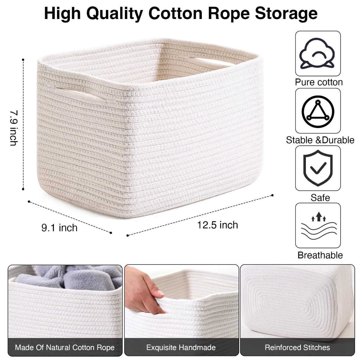 ICERZCZ cotton rope baskets with collapsible handles for easy portability