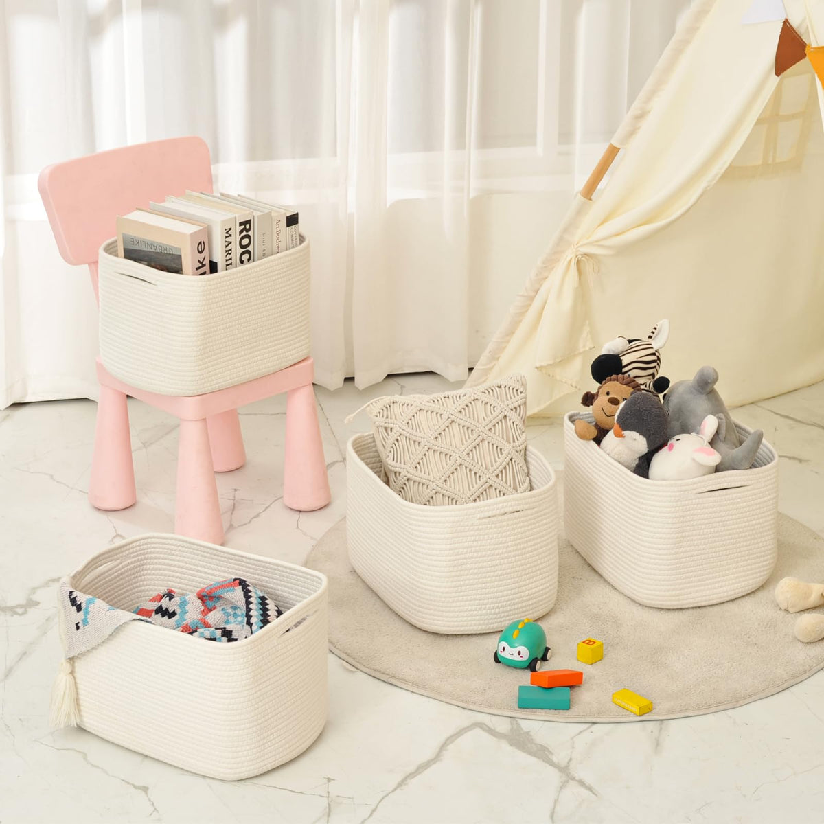 ICERZCZ foldable storage basket set saves space when not in use.