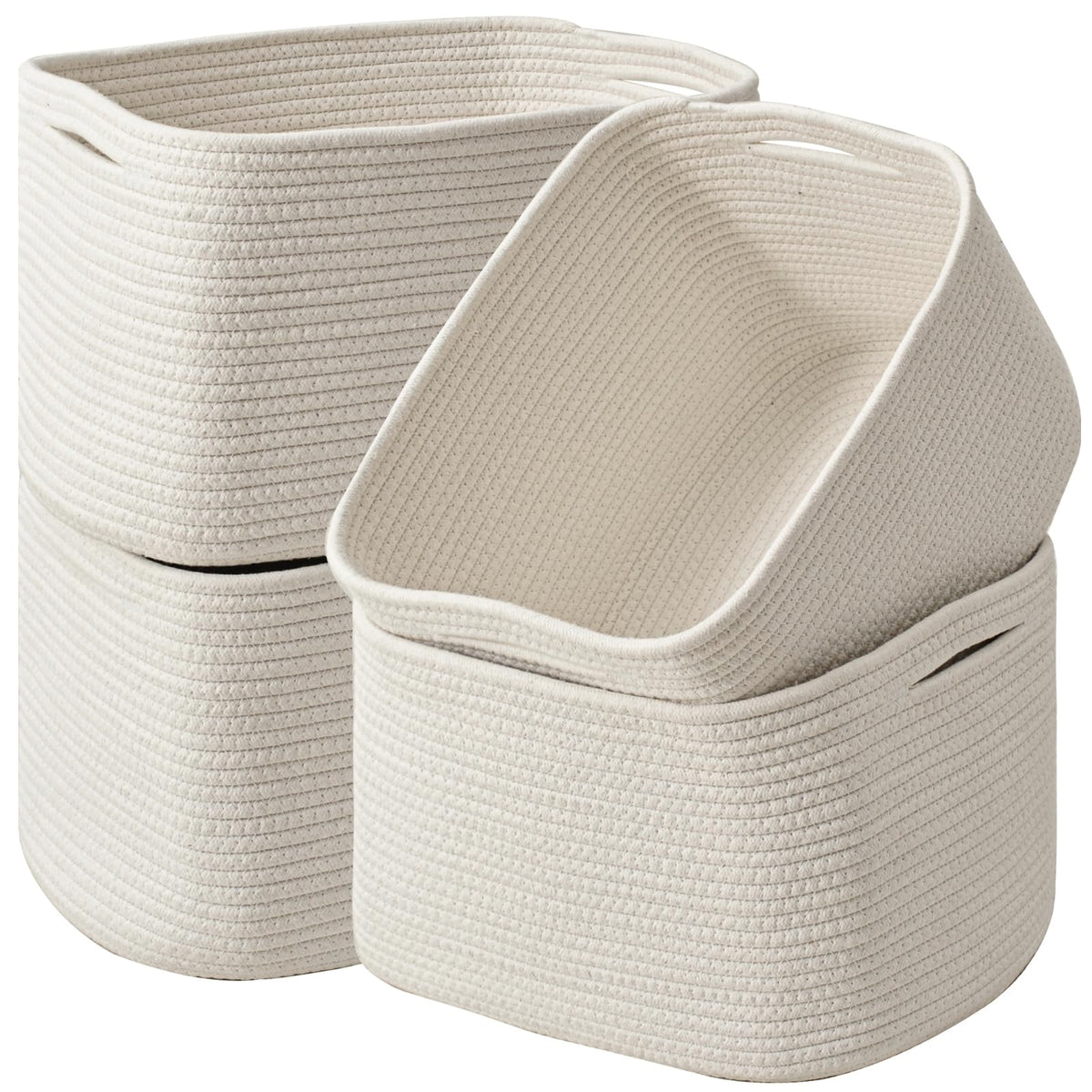 ICERZCZ rectangular off-white storage basket on a shelf for tidy organization.