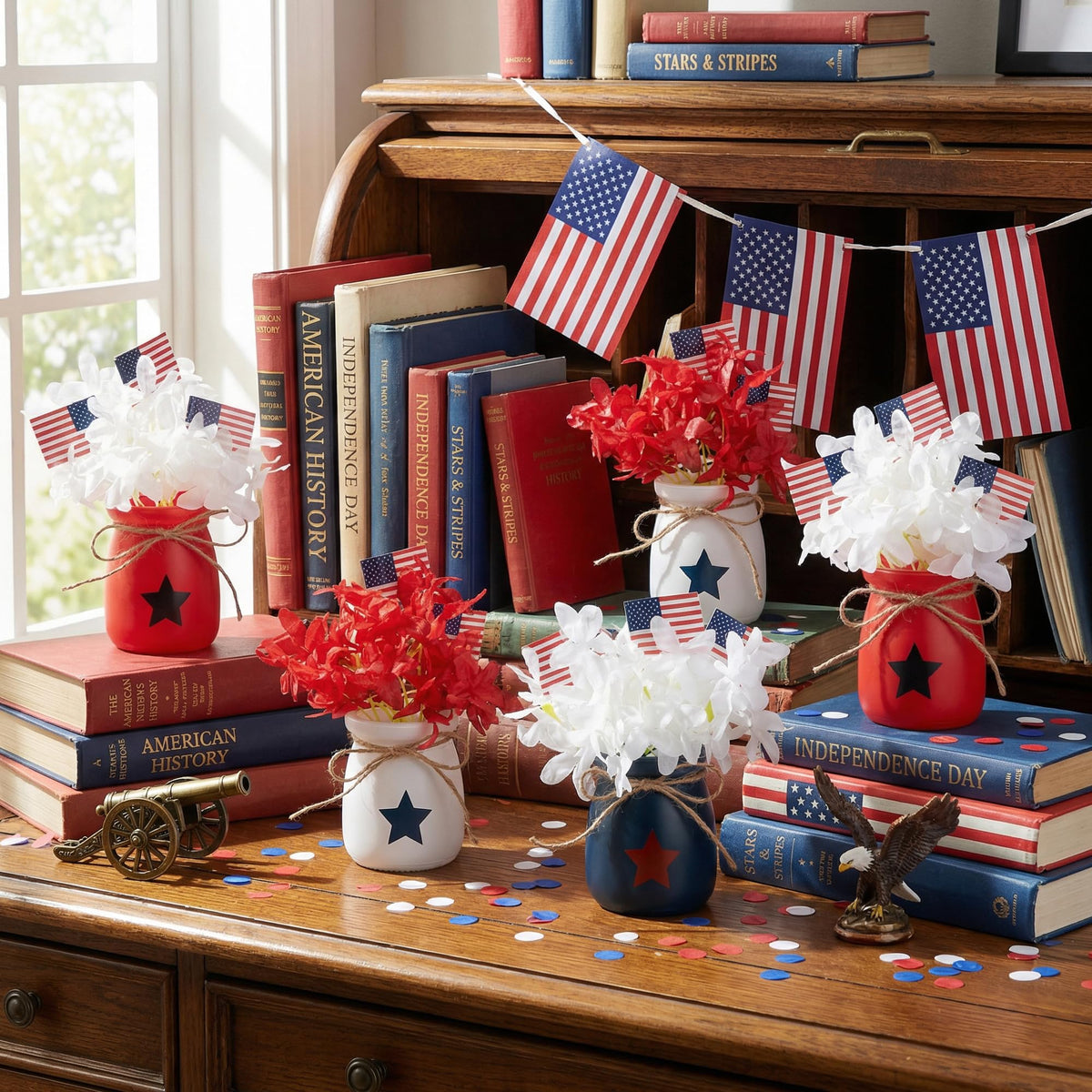 Iceyyyy compact patriotic decor jars for mantel or tray displays