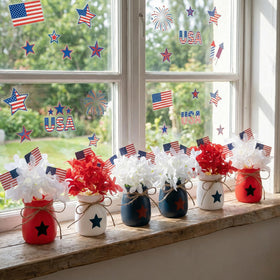 Iceyyyy glass mason jar centerpiece for Independence Day with flag picks and flowers