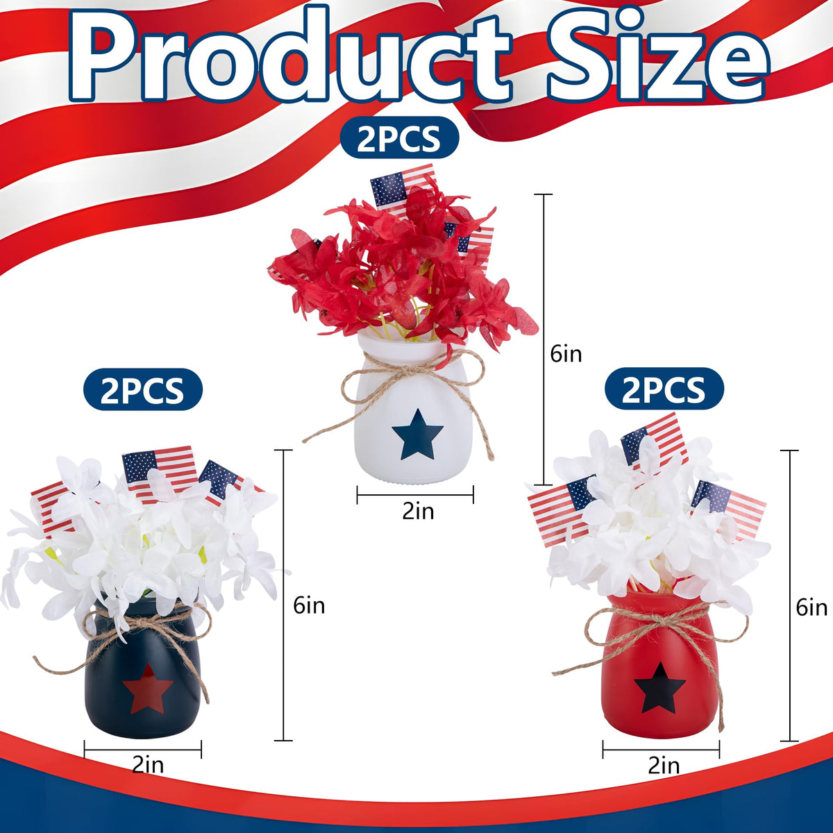 Iceyyyy memorial day mini vase with artificial blooms and flags for Memorial Day tables