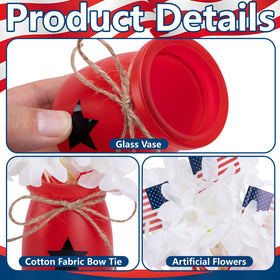 Iceyyyy patriotic table decor jar with red white and navy accents and flags