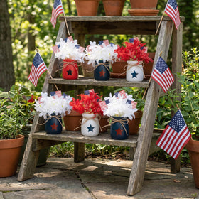 Iceyyyy six-pack patriotic jars with lifelike artificial plants for home decor