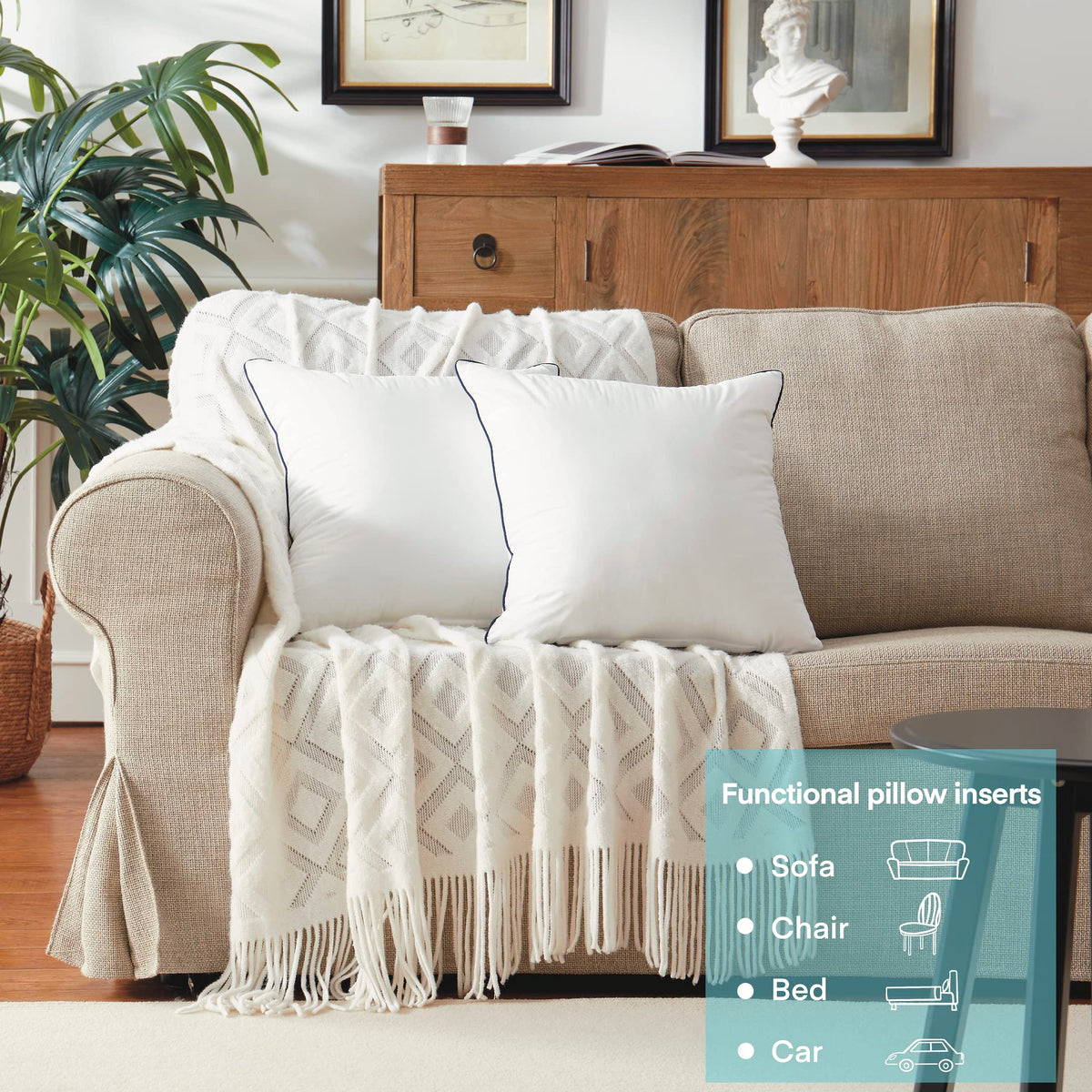 Ichrysania pillow insert used as lumbar or decorative cushion for rooms.