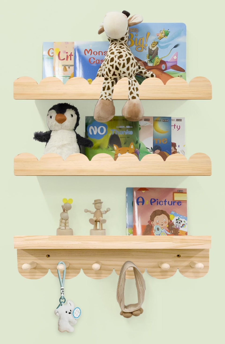 icnjdMopclean scalloped wall shelves for nursery provide tidy book and toy storage