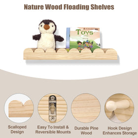 icnjdMopclean scalloped wall shelves highlight natural pine texture for warm nursery decor