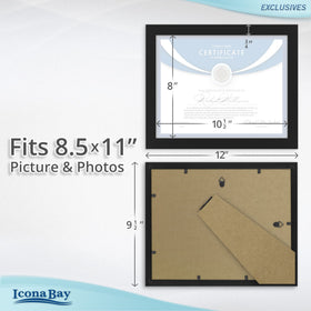 Icona Bay 8.5x11 black frame back view with hanging hooks