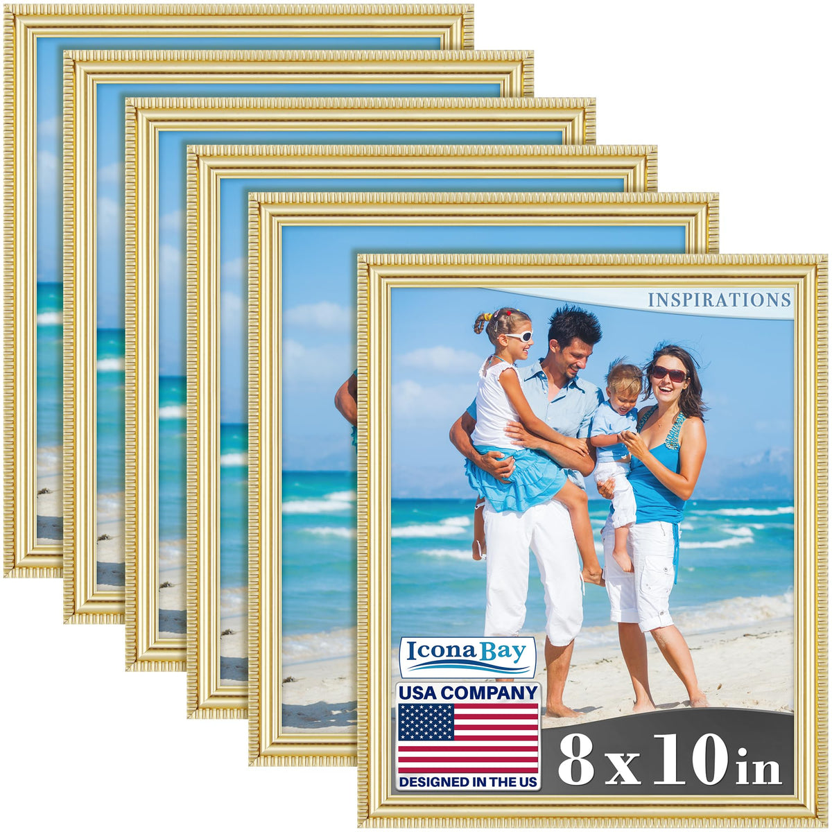 Icona Bay 8x10 gold frame with beaded edge, ideal for tabletop display