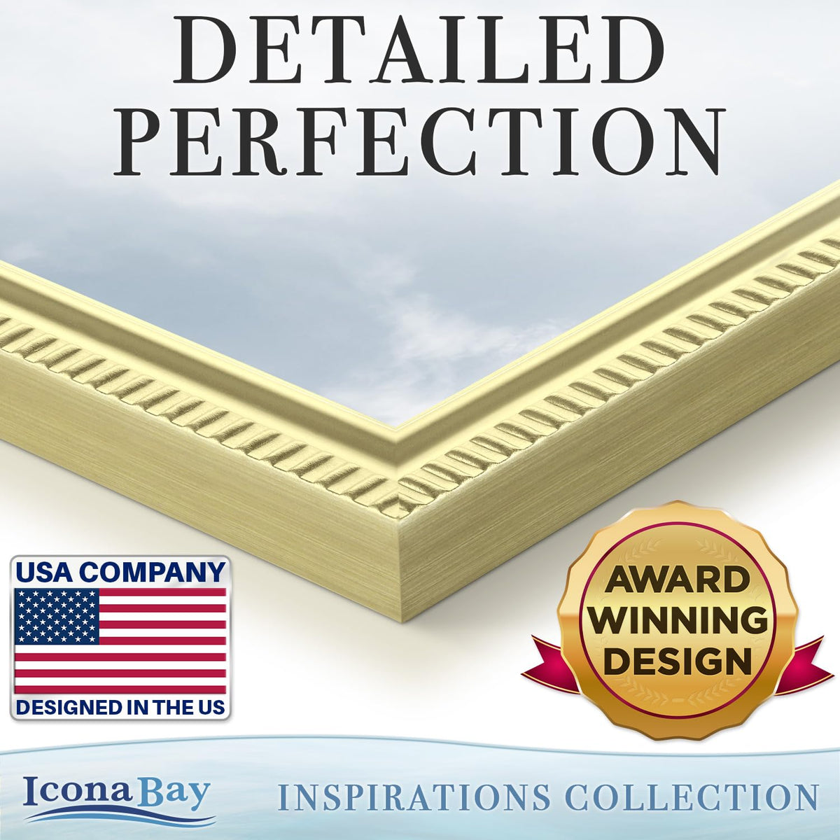 Icona Bay gold frame highlights the beaded edge for elegant wall display