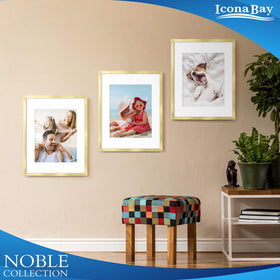 Icona Bay Noble Collection brushed gold glass frame offers secure hanging.