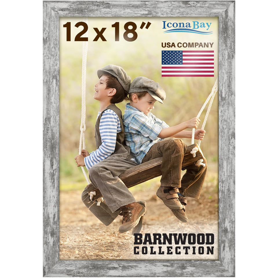 Icona Bay Pony Gray frame with barnwood finish highlights photos in rustic spaces.