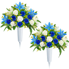 ICX artificial cemetery flowers with vase for graves, durable display.
