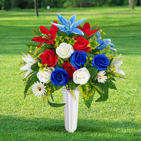 ICX artificial rose and lily grave bush with durable velvet petals for outdoor remembrance