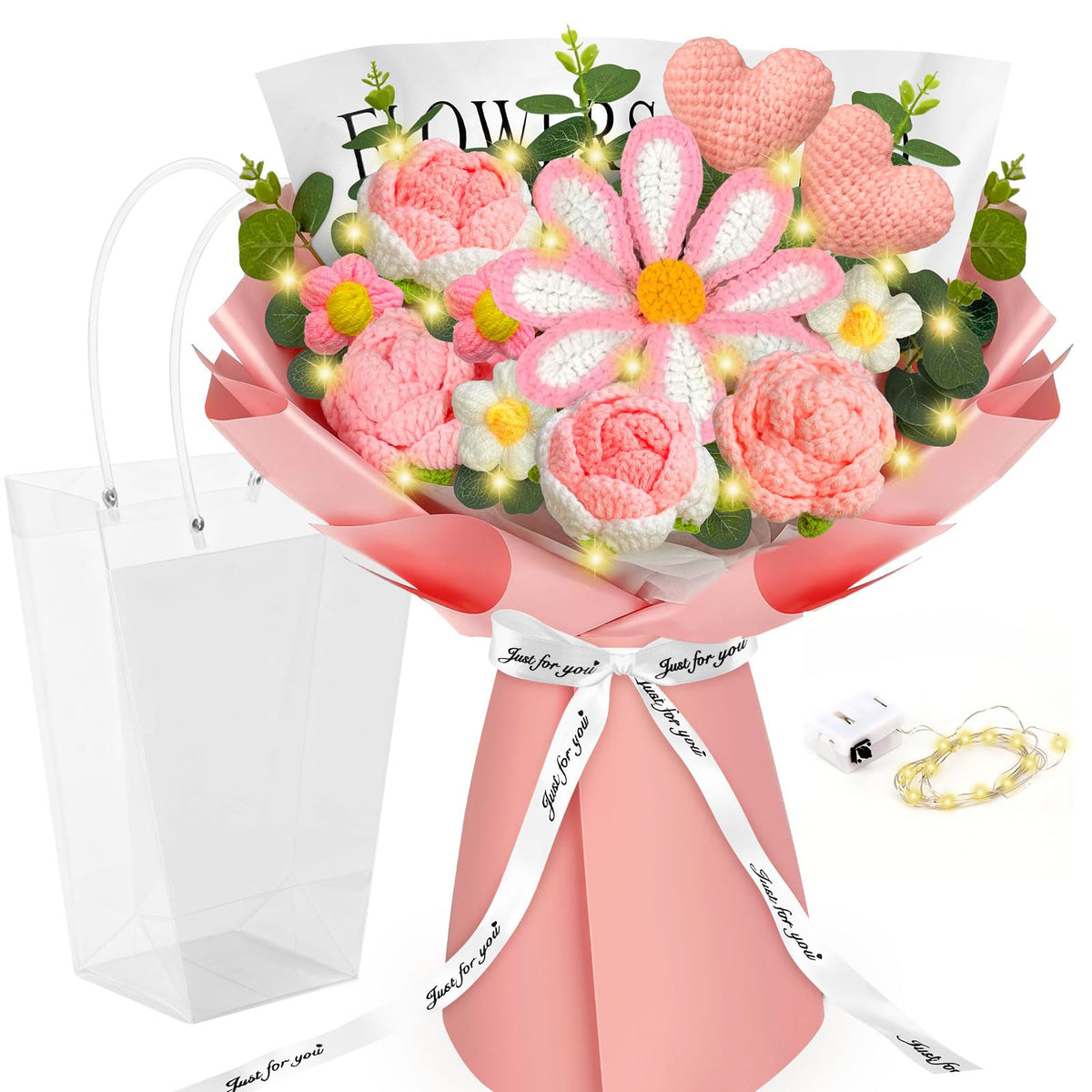 ICX crochet flowers bouquet with LED glow for a lasting romantic keepsake
