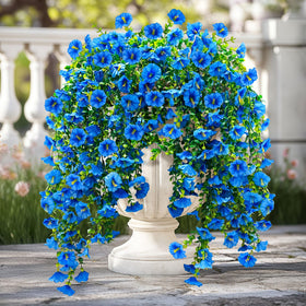 ICX Morning Glory blue hanging flower with lifelike petals for realistic outdoor display.