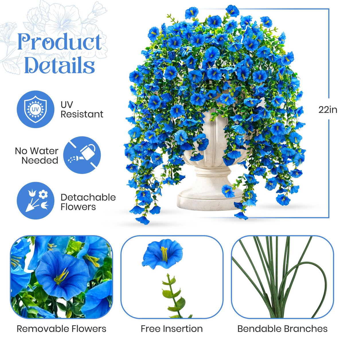 ICX Morning Glory blue hanging flower on doorway for welcoming porch charm.