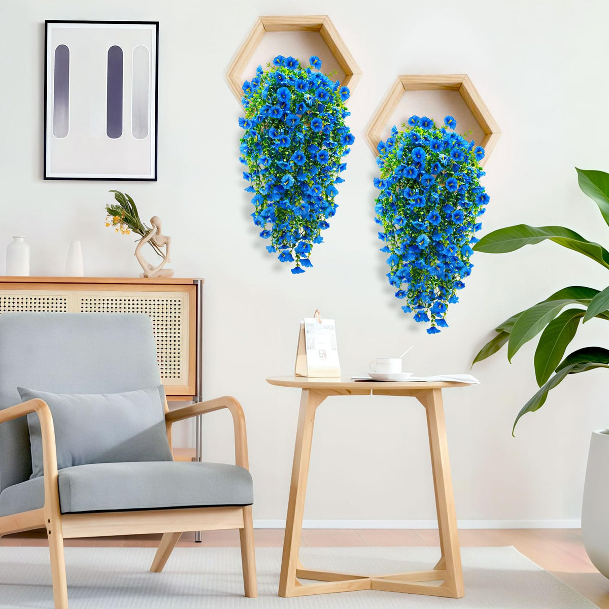 ICX Four-piece blue Morning Glory hanging blooms for porch and garden decor.