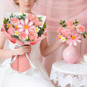 ICX small white and pink crochet flowers add subtle charm