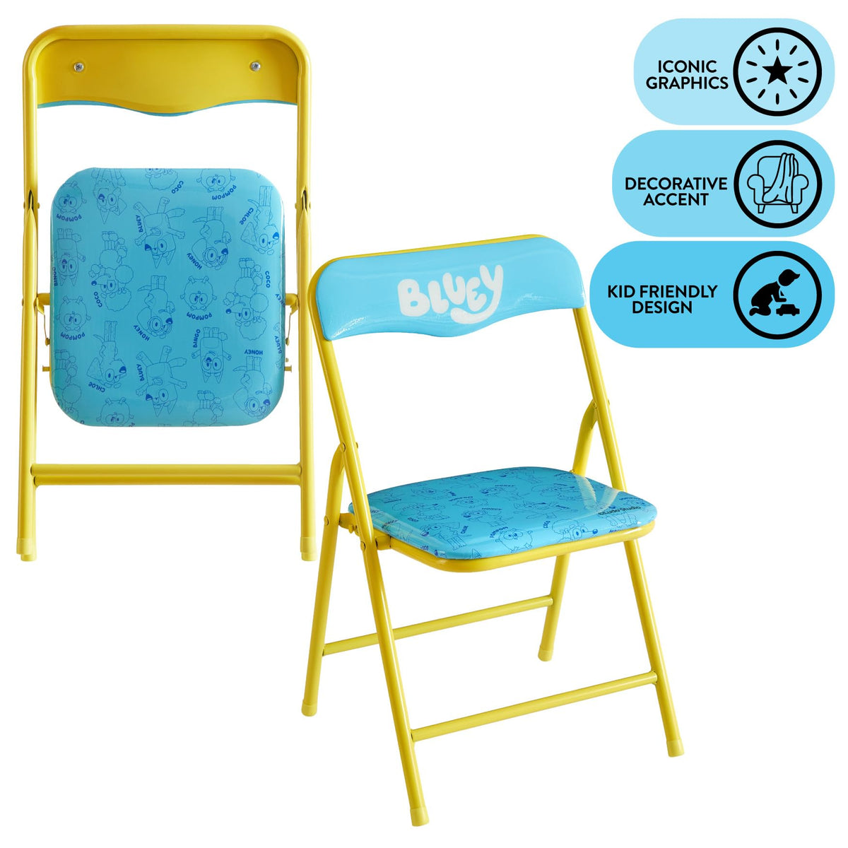 Idea Nuova Bluey table surface measures 24x24 inches for activities.