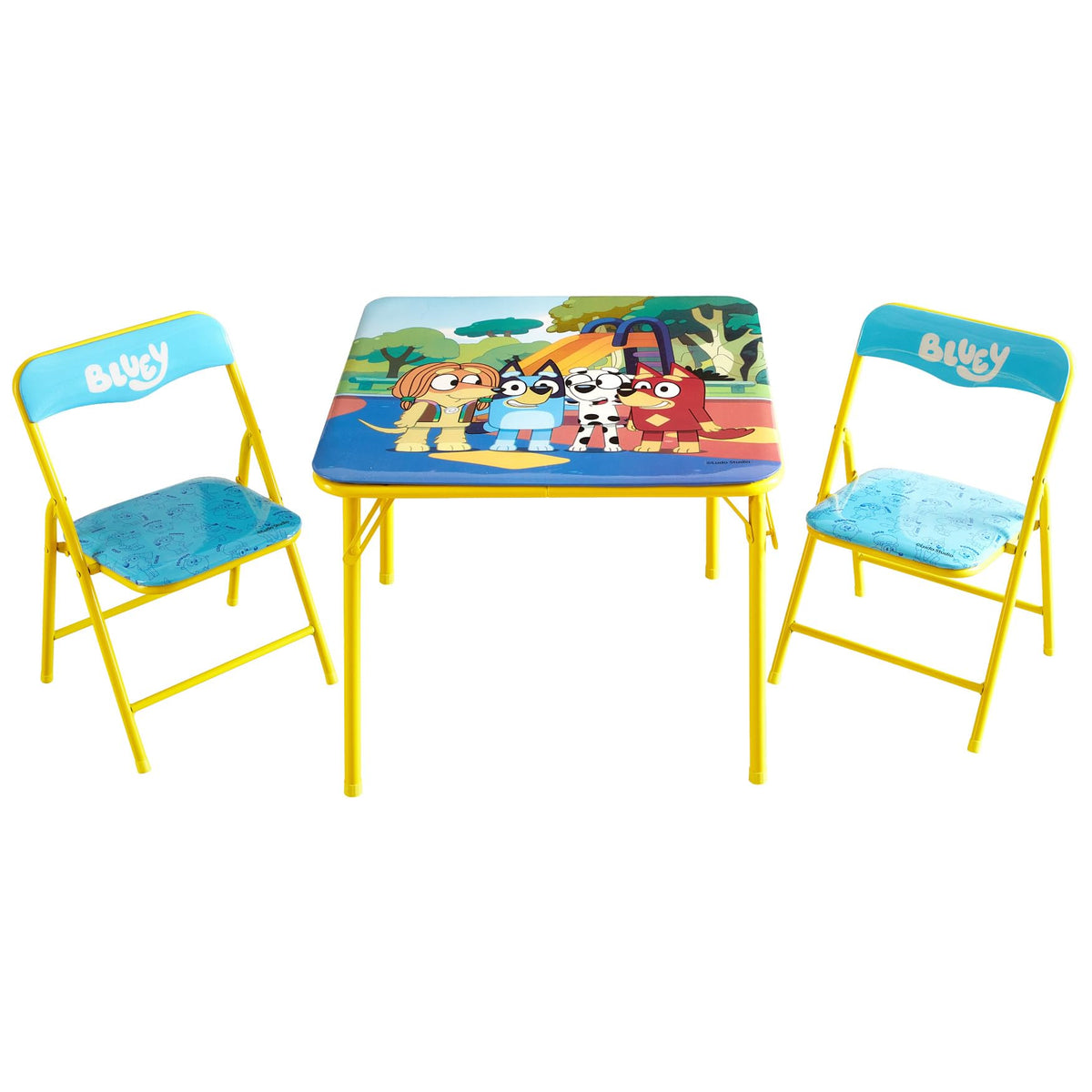 Idea Nuova Bluey table folds for compact storage after play.