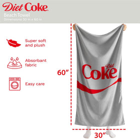 Idea Nuova Diet Coke towel backside highlights plush fabric for soft drying.