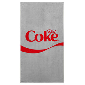 Idea Nuova Diet Coke towel front showcases bold red logo on gray, perfect for poolside style.