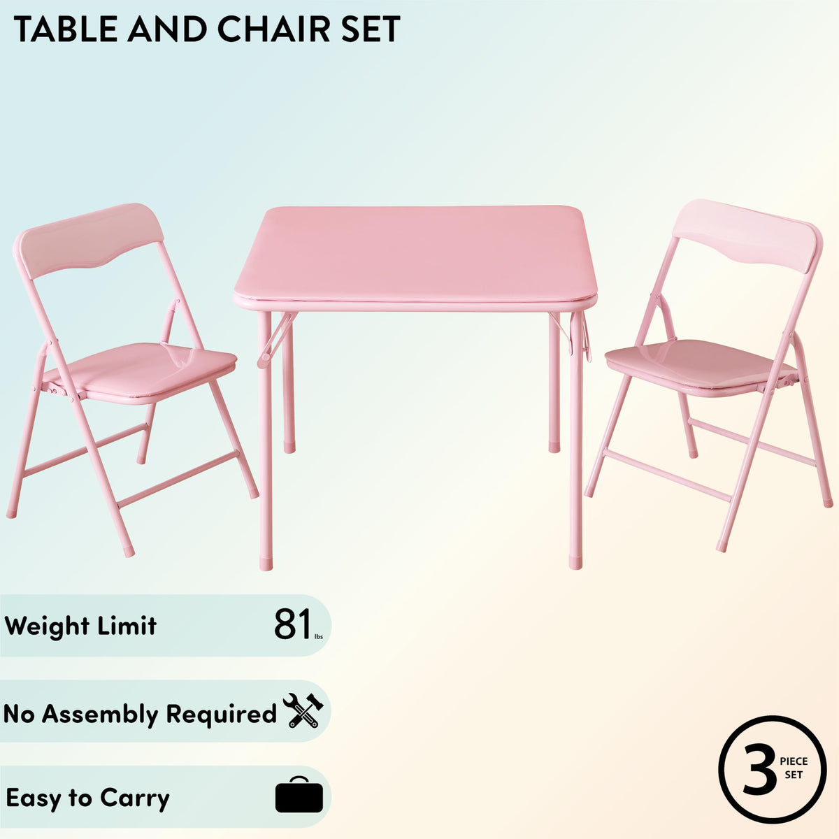 Idea Nuova Heritage Kids pink folding chairs stored after play.