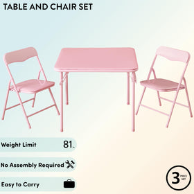 Idea Nuova Heritage Kids pink folding chairs stored after play.