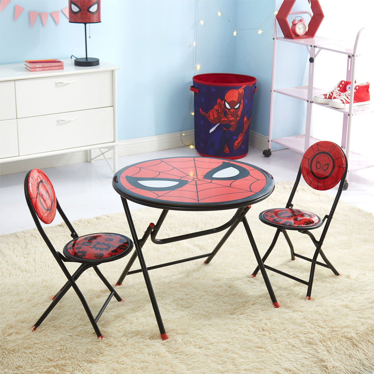 Folding and storage feature for compact tidying after play.