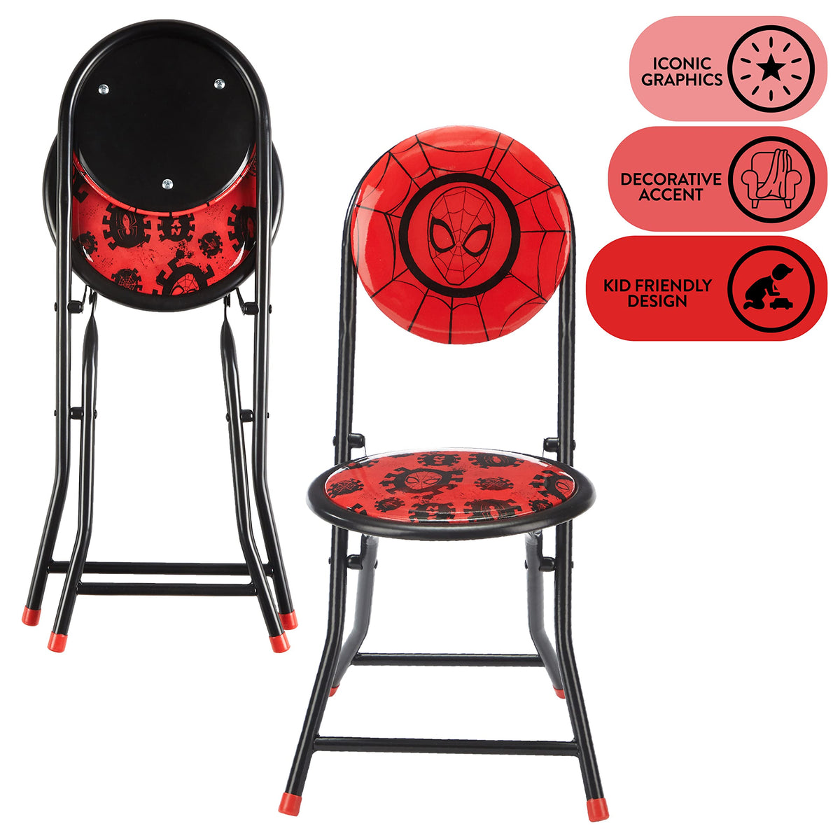 Spiderman padded chair seat for comfortable coloring and playtime.