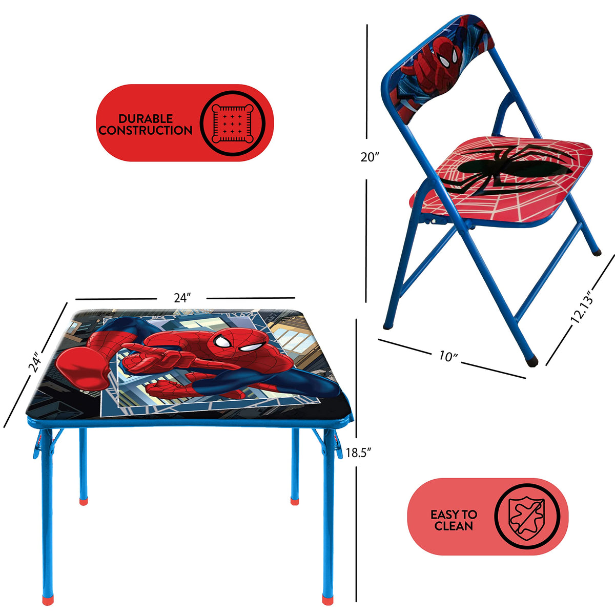 Idea Nuova Marvel Spider-Man folding chairs, compact storage and quick setup