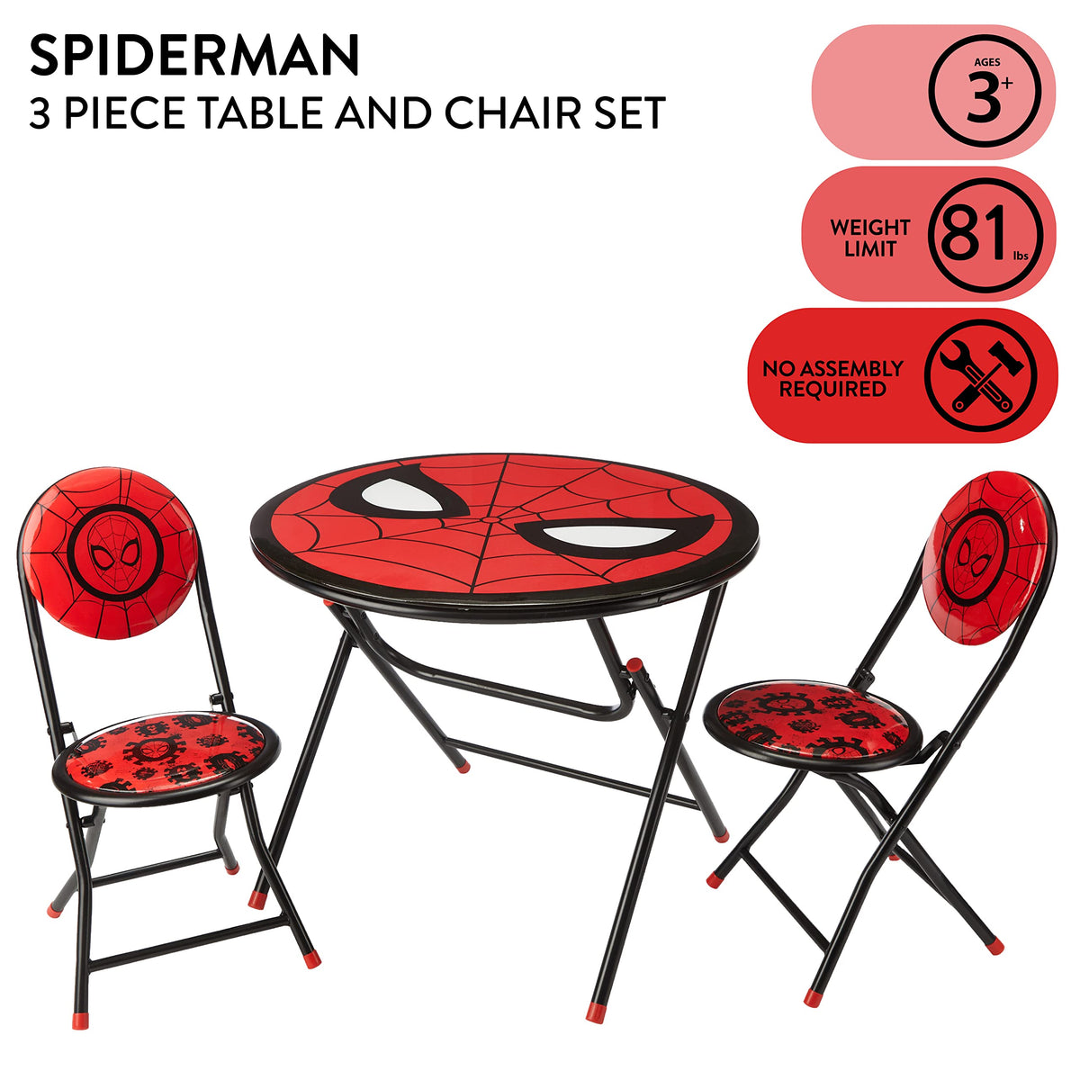 Spiderman vinyl table top surface that's easy to wipe clean after activities.
