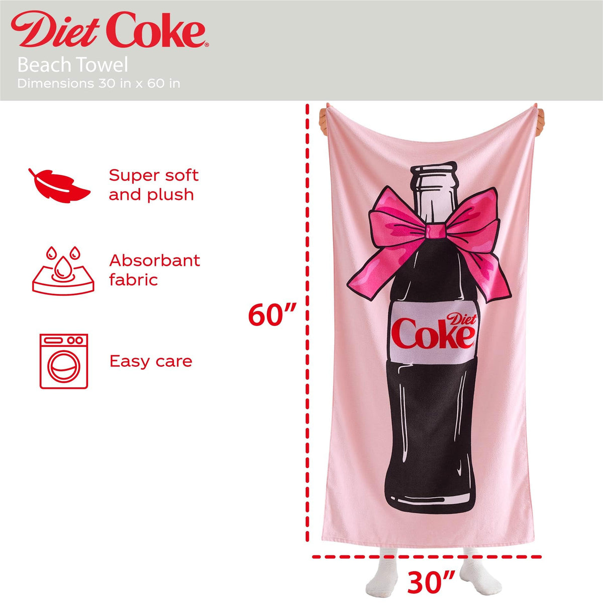 Idea Nuova pink cotton-rich towel with bottle graphic offers soft, absorbent poolside drying.