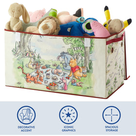 Soft non-woven material trunk reduces noise while kids clean up toys.