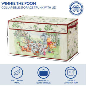 Disney Winnie the Pooh graphics on a durable trunk encourage organized playrooms.