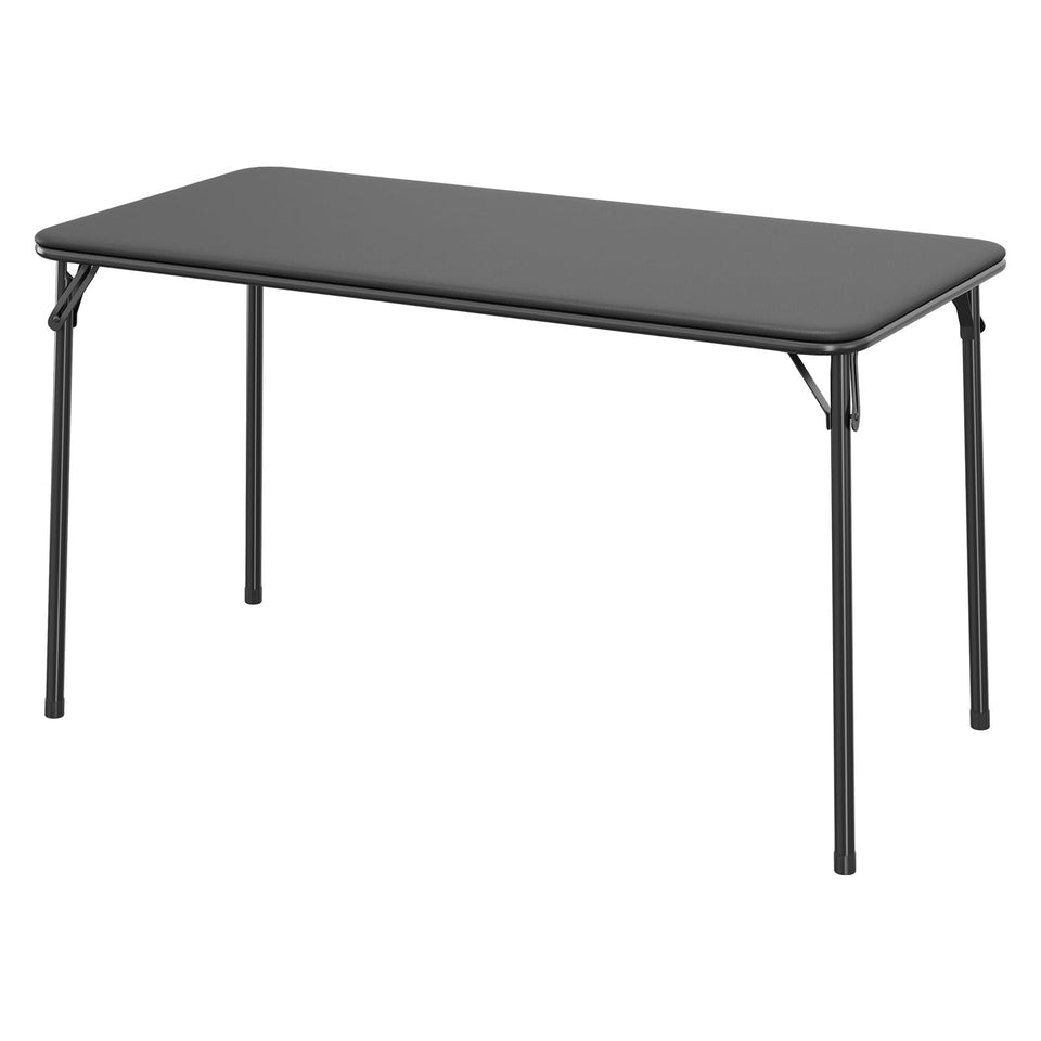 IDEALHOUSE 4ft folding table folded for compact storage in small spaces.