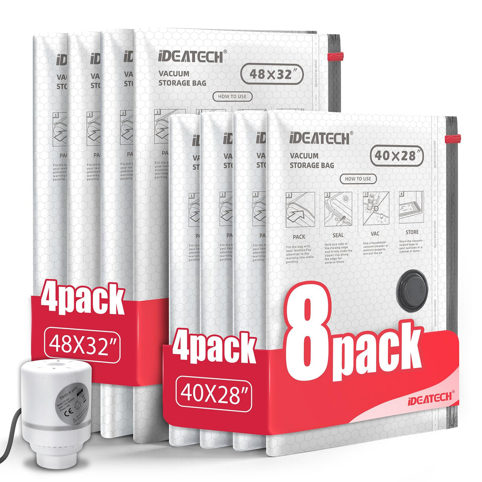 IDEATECH 8Pack vacuum bags with electric pump opened for quick space saving