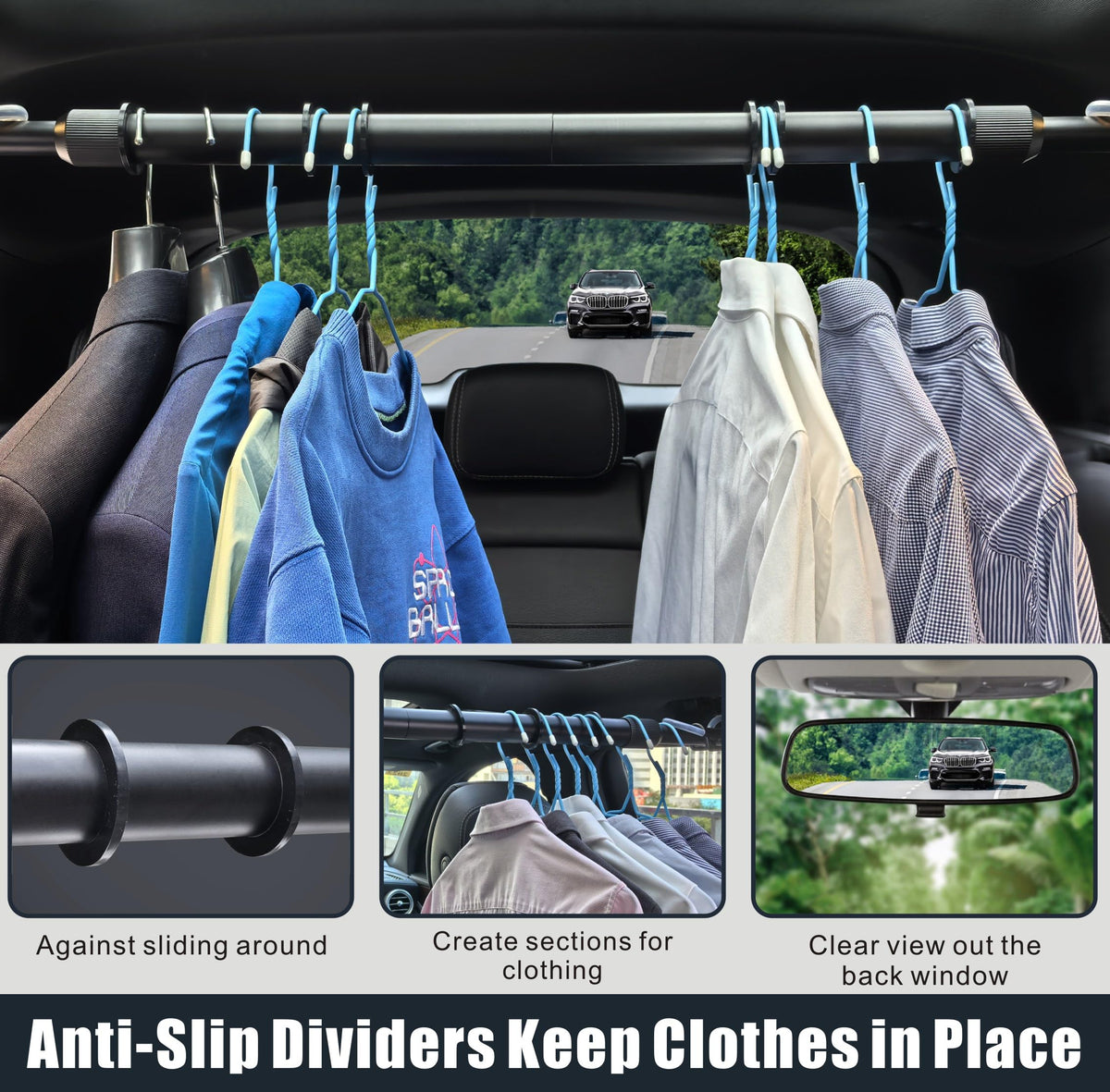 Idefair dual installation options attach to grab handles or garment hooks.