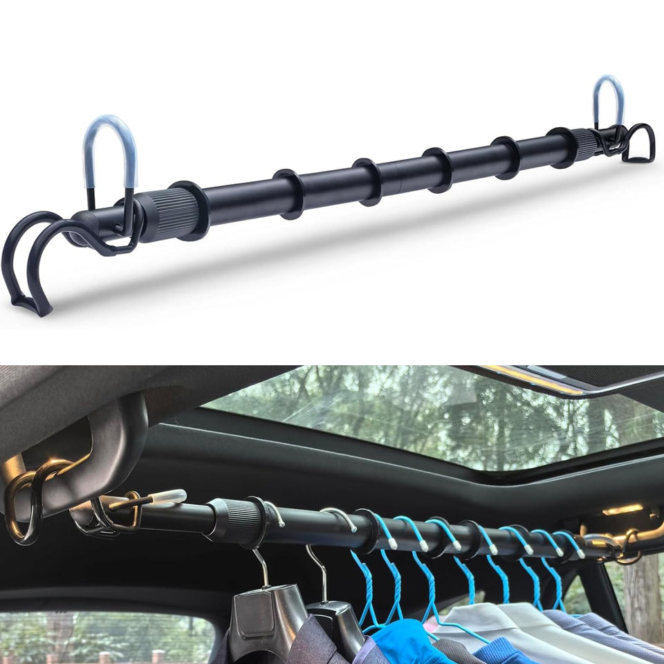 Idefair heavy-duty telescopic car clothes hanger bar extended to 66 inches.