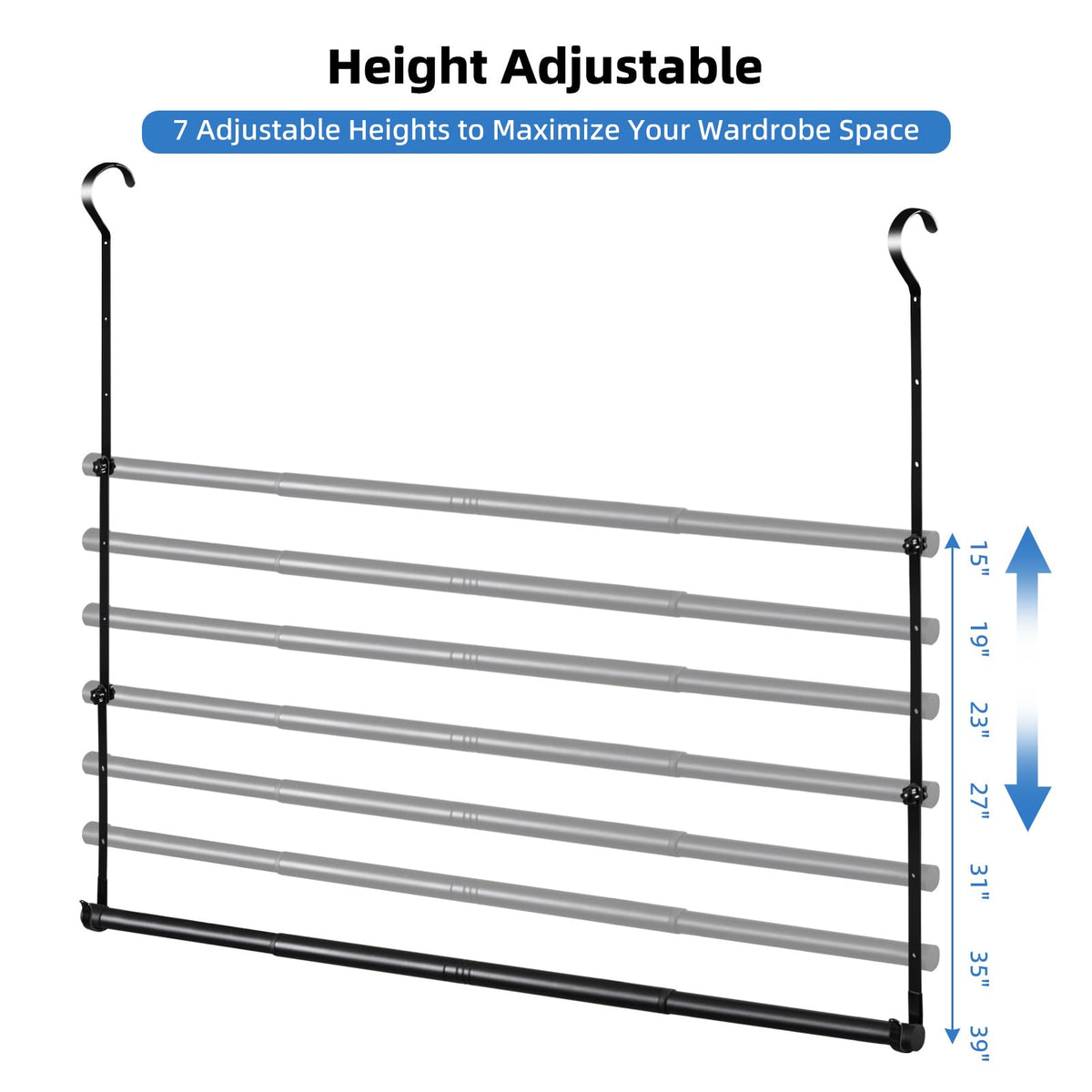 idefair height adjustable rod shows seven levels for tall and short spaces