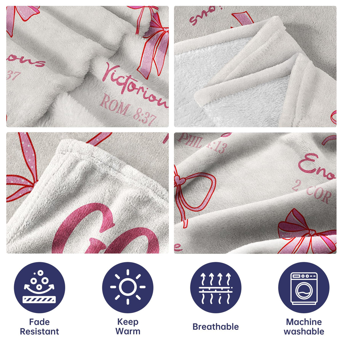 IDELTIME pink bow blanket on bed with soft lighting
