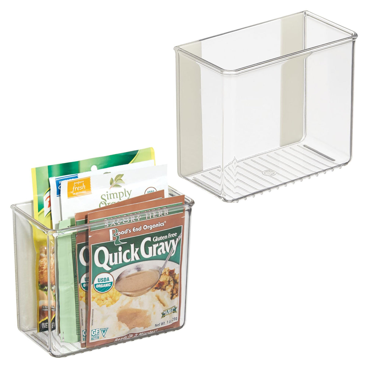 iDesign adhesive organizer bin for damage-free hanging on walls or doors.
