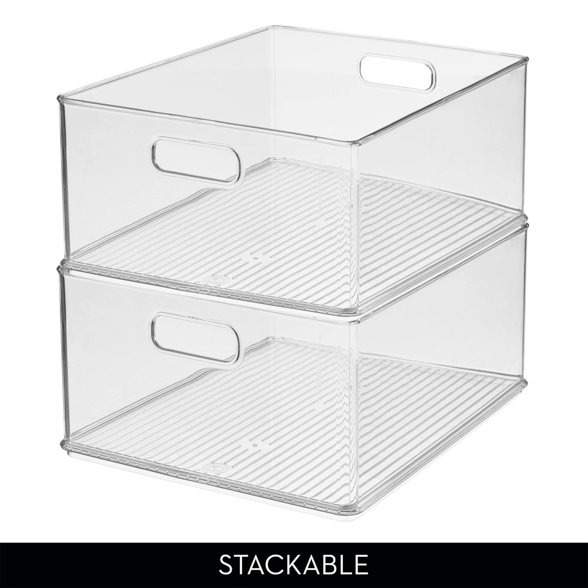 iDesign bin with integrated handles enables easy sliding and transport