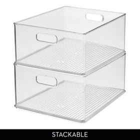 iDesign bin with integrated handles enables easy sliding and transport