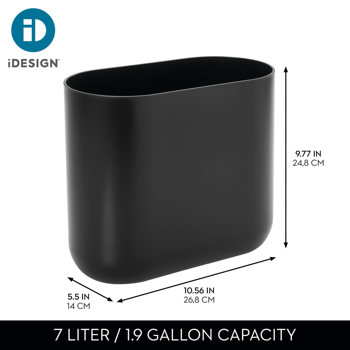 iDesign Cade Oval Trash Can offers a 7-liter capacity for steady daily waste management.