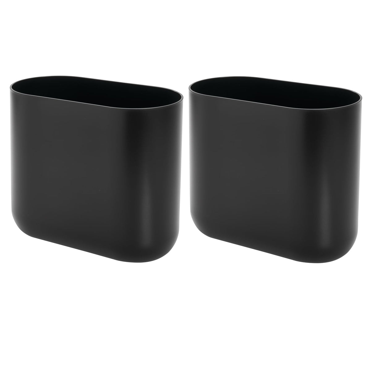 iDesign Cade Oval Trash Can tucked under the sink saves space and keeps waste neatly tucked away.
