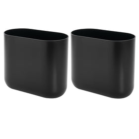 iDesign Cade Oval Trash Can tucked under the sink saves space and keeps waste neatly tucked away.